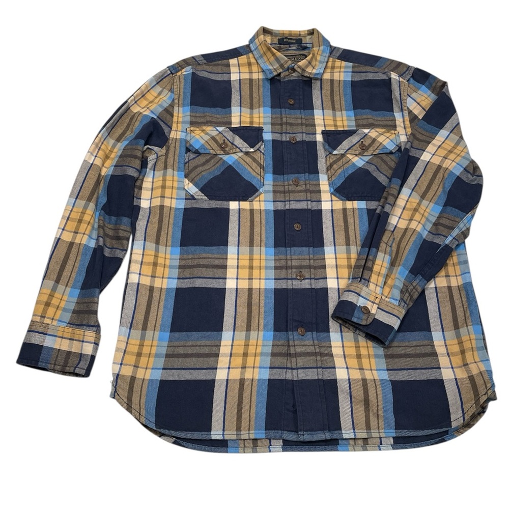 Pendleton Shirt Mens Medium Blue Plaid Burnside Doublebrushed Flannel‎ Pockets
